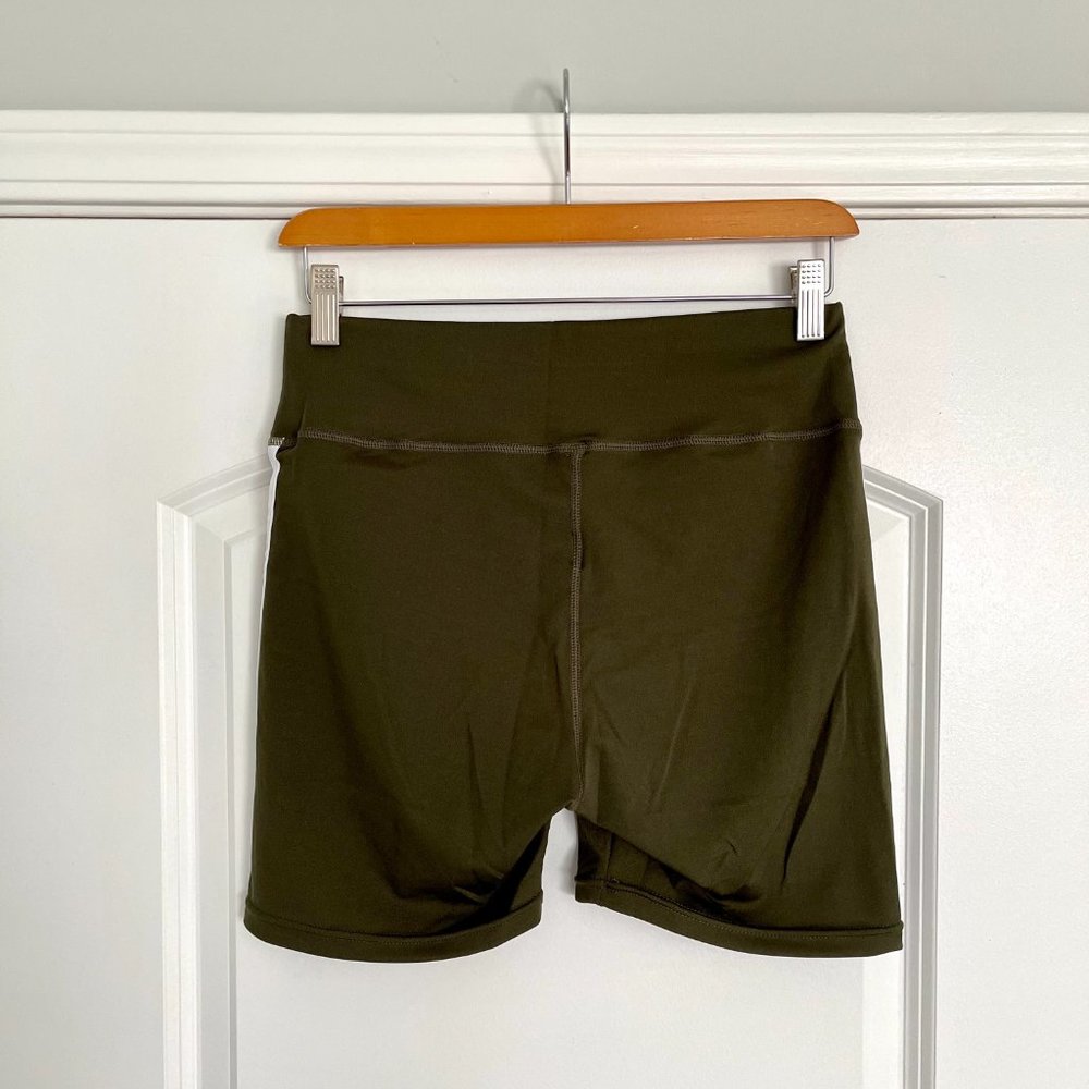 High Waisted Striped Bike Shorts in Olive NWT - Picture 4 of 6